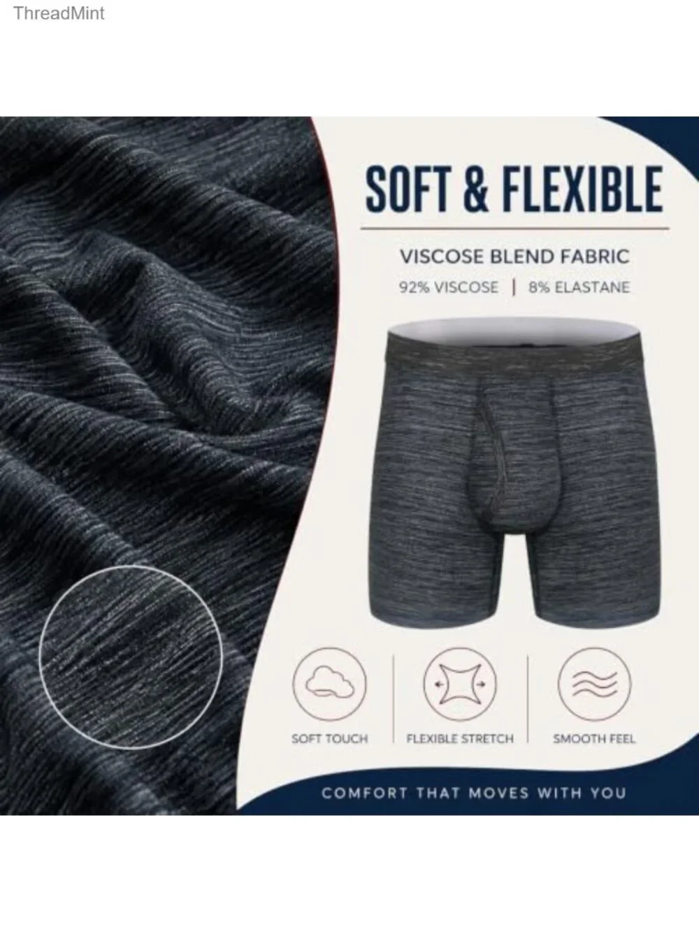 Men's Viscose Boxer Briefs Breathable Comfy Silk Waistband Fly 6''
